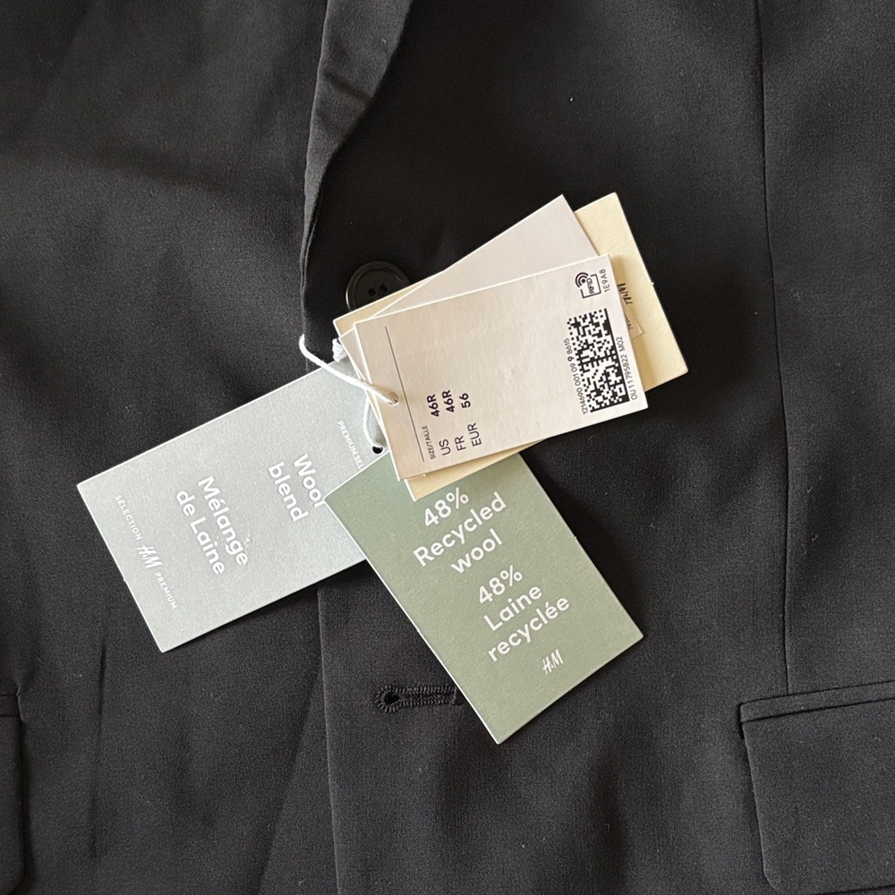 H&M SLIM FIT BLACK WOOL BLEND JACKET 46R - Picture 9 of 12